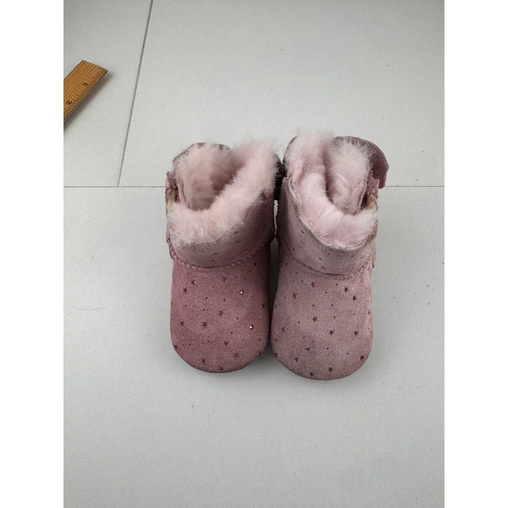 UGG Australia Pink Suede Sheepskin Lined Baby Boots Stars Bow Size‎ 2